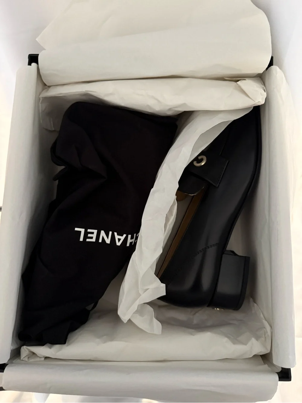 Chanel Black Leather Logo Strap women’s Loafers
